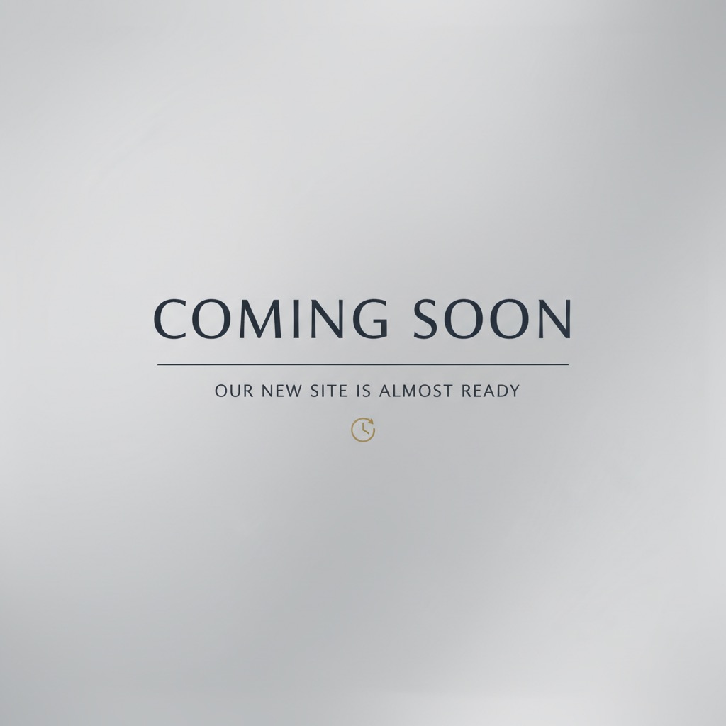 A coming soon page with the text "Our new site is almost ready" and a small clock icon on a light gray background.
